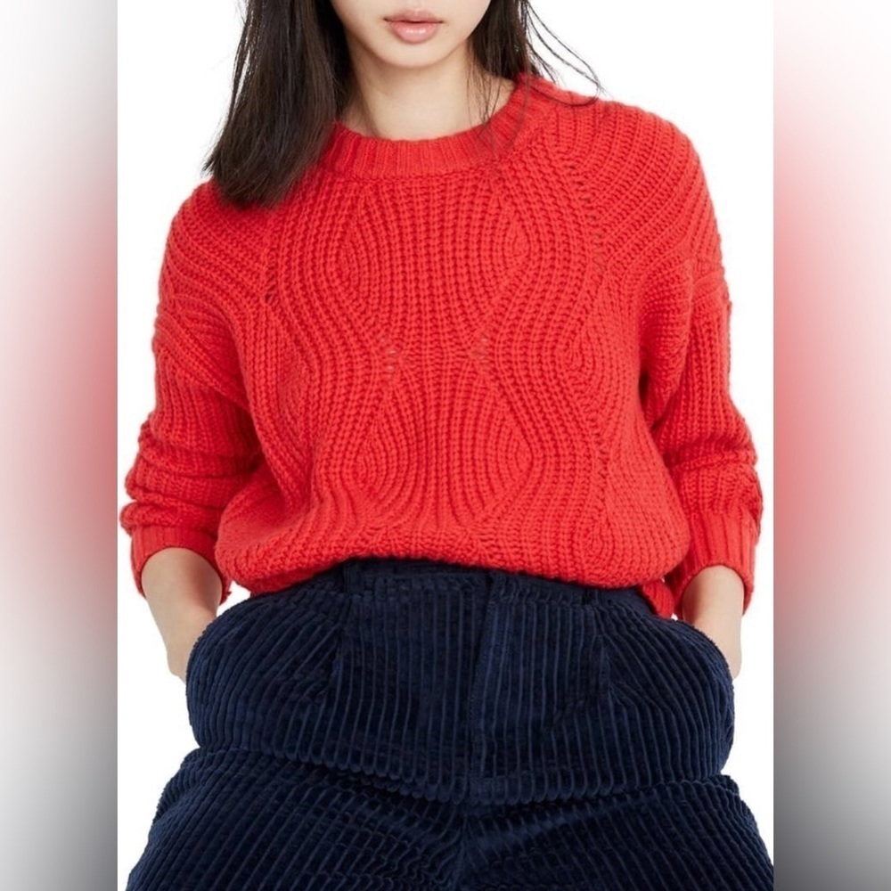 MADEWELL Everett Rib Play Cable Knit Red Pullover Sweater Size XXS